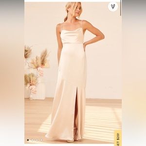 Moment in the Spotlight Champagne
Satin Cowl Neck Maxi Dress